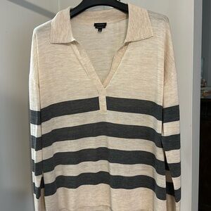 NWOT Talbots merino wool sweater, cream and gray stripe, sz large